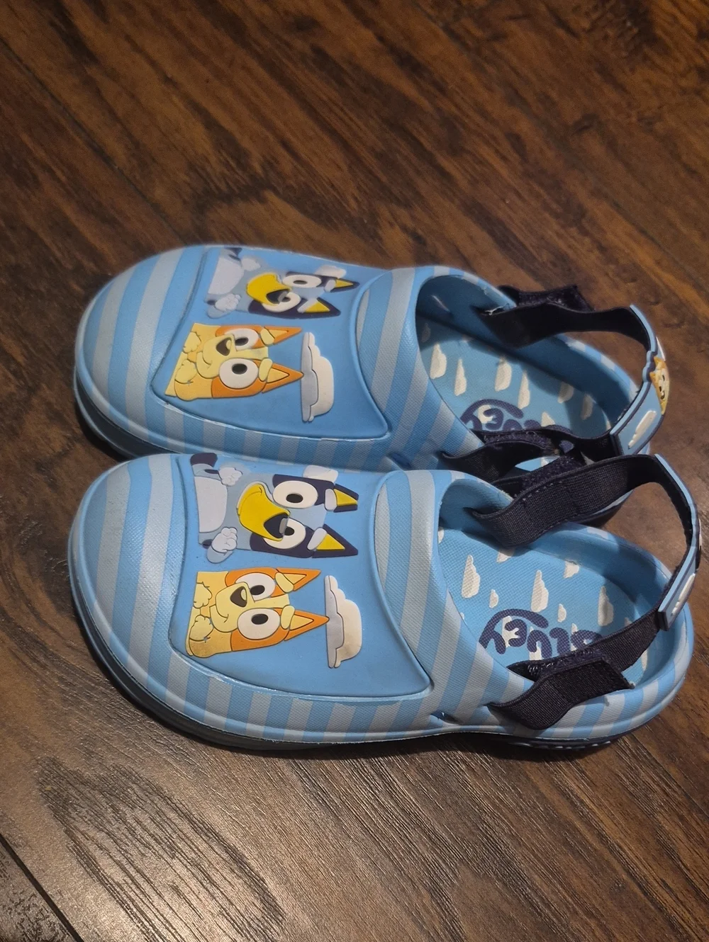 Kids Blue Cartoon-Print Slip-On Sandals with Heel Strap